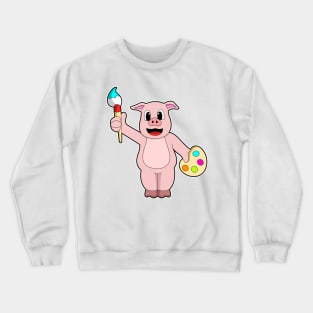 Pig at Painting with Brush & Colour Crewneck Sweatshirt